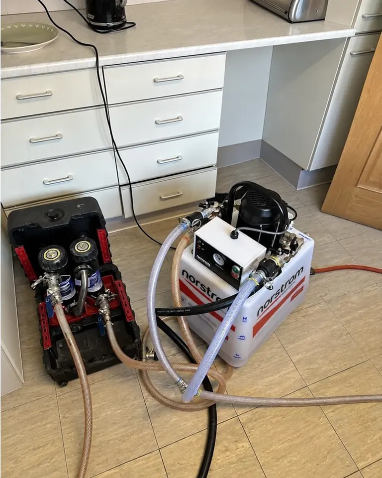 A powerflush running in a customer’s kitchen